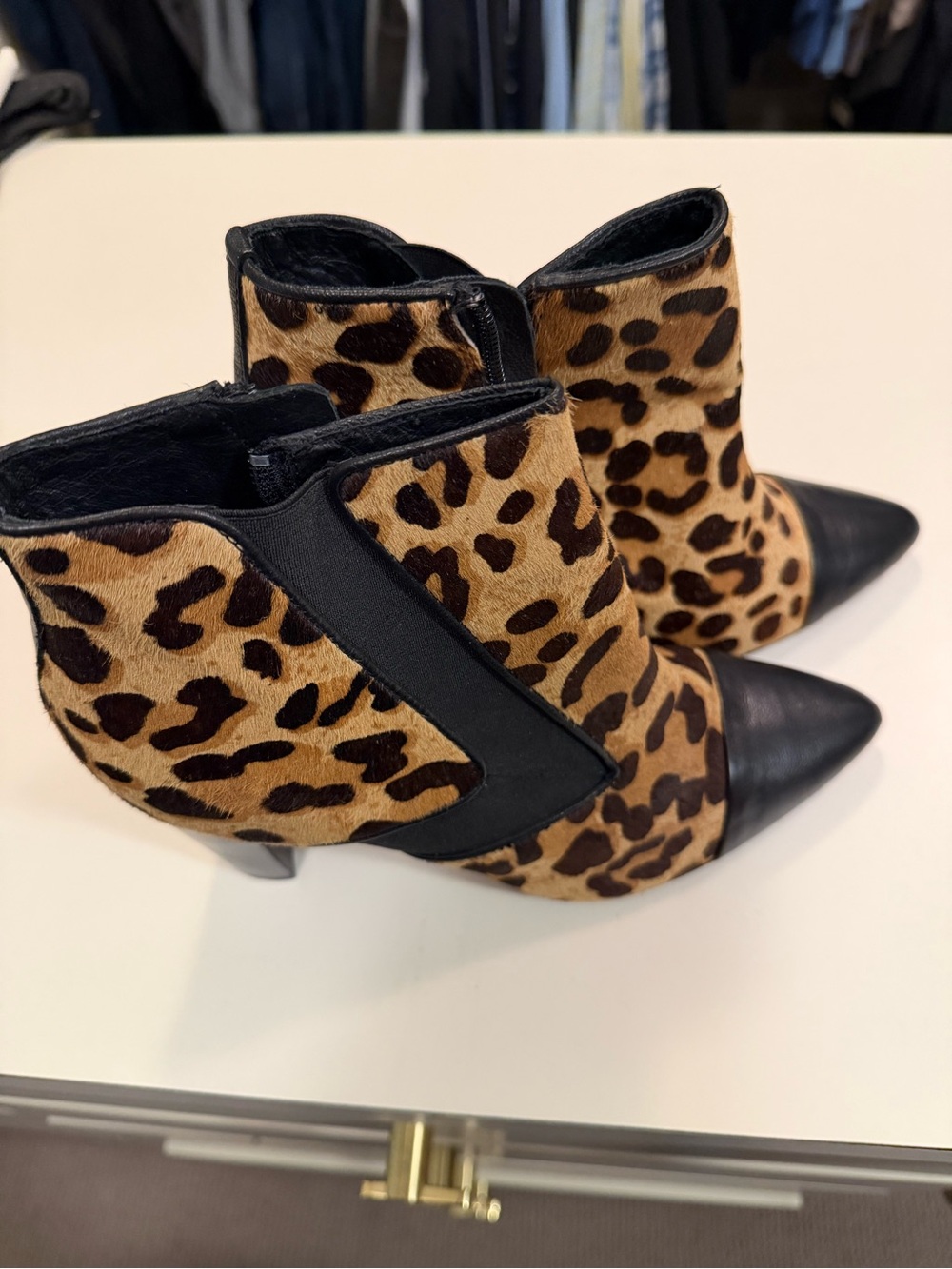 Donald J. Pliner Leopard Print Ankle Boots with Black Toe - Picture 2 of 4